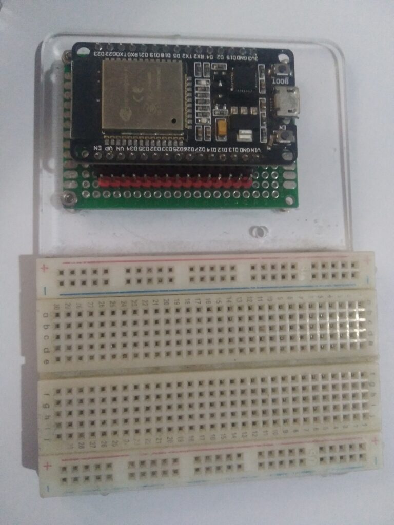An ESP32 microcontroller development board