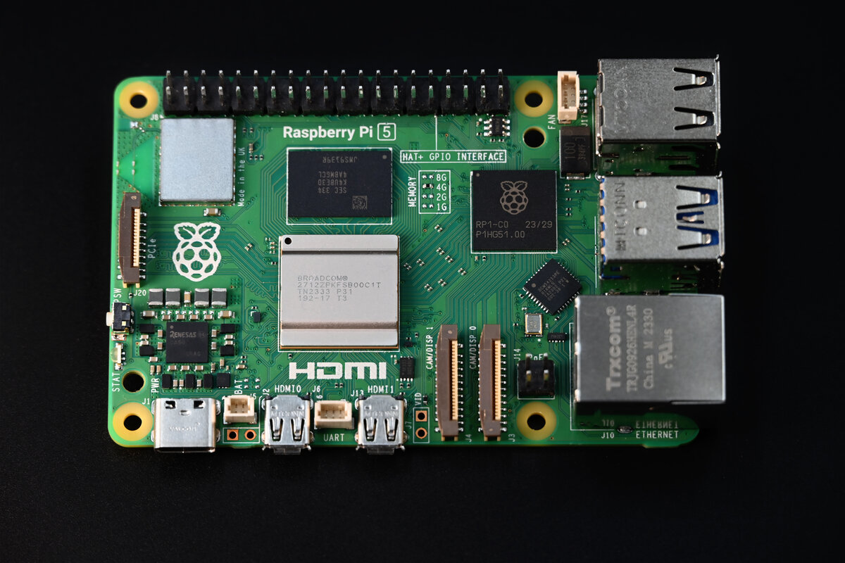 A Raspberry Pi 5 single-board computer